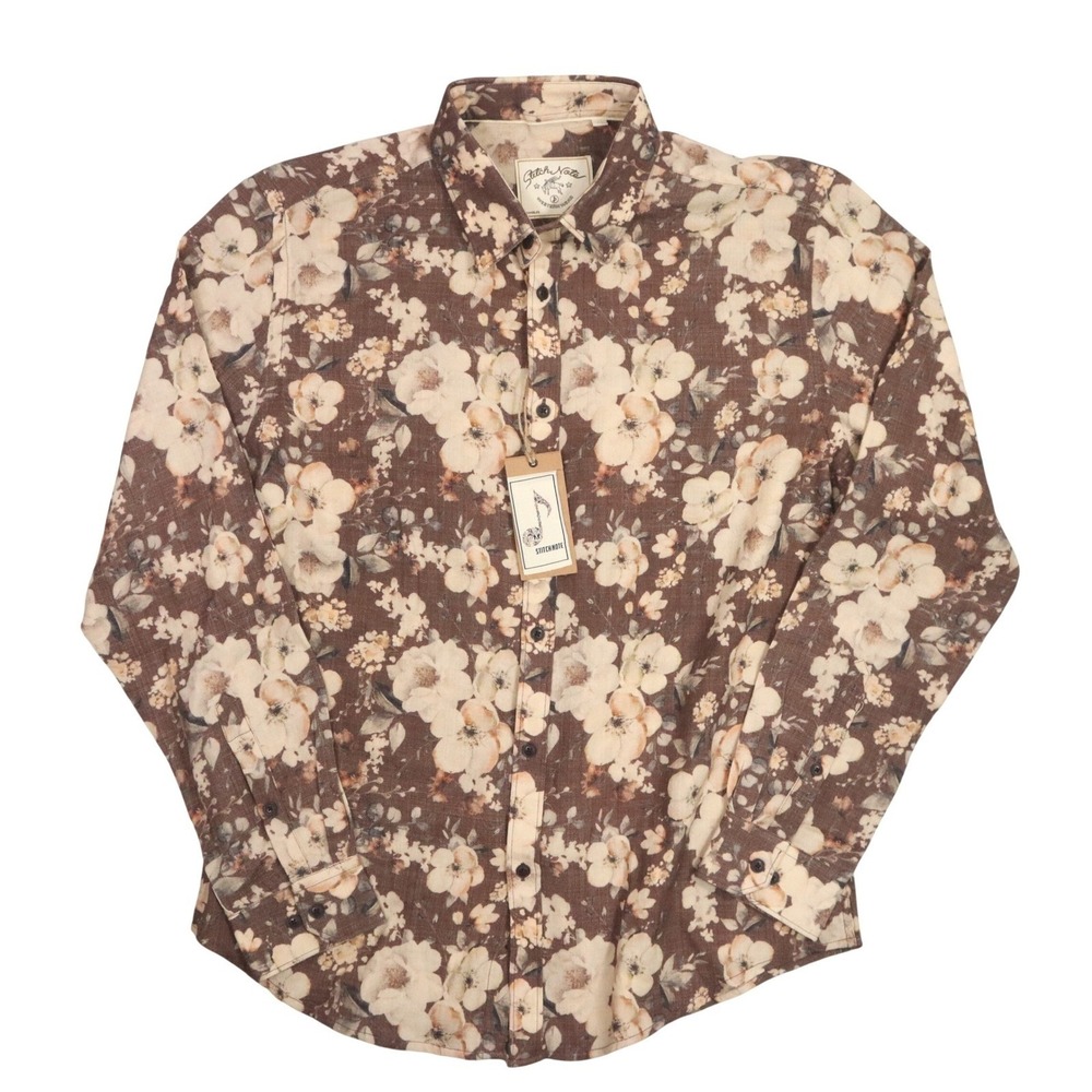 Stitch Note Western Wool Shirt Mens M Brown Floral Rockabilly Retro New NWT